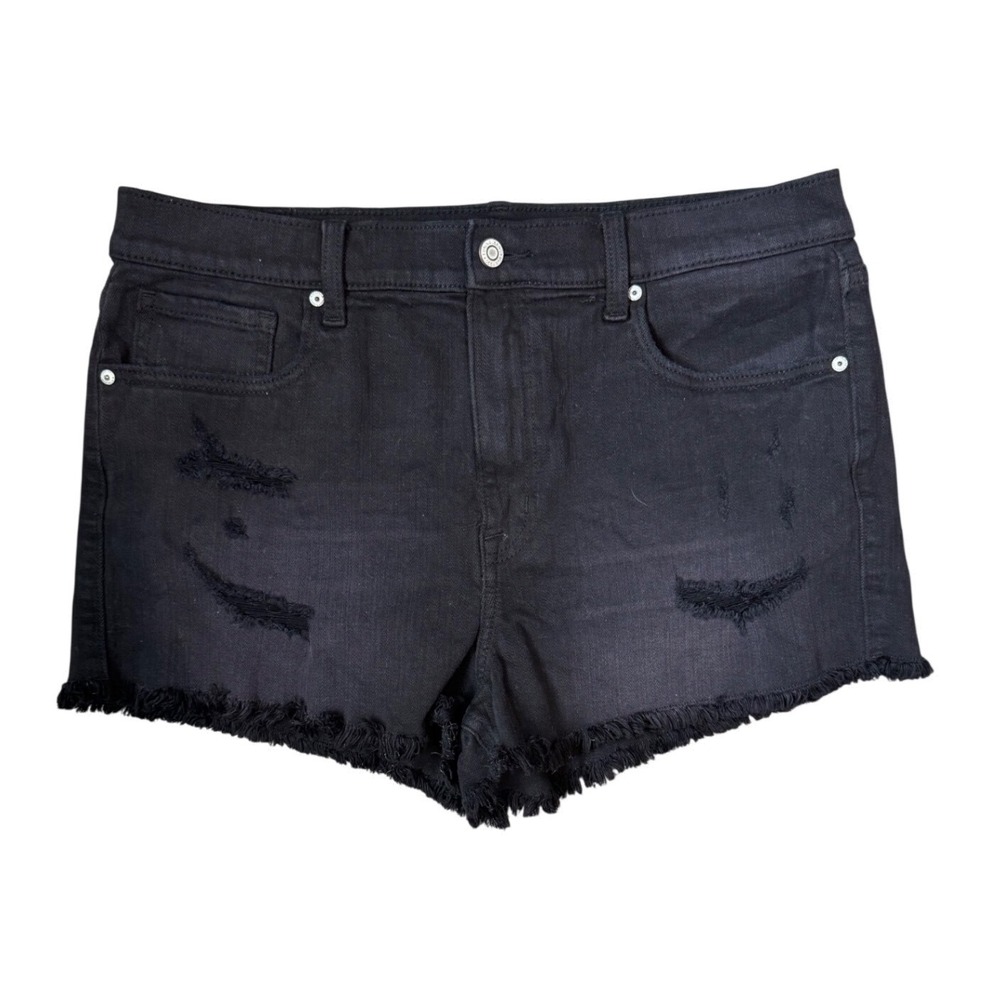 Eunina Womens Black Distressed Cut Off Denim Shorts Size L